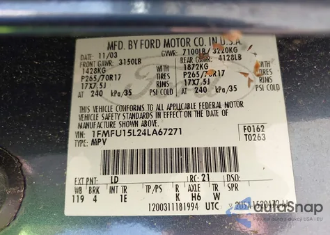 2004 Ford Expedition Xlt from USA, damaged, VIN 1FMFU15L24LA67271